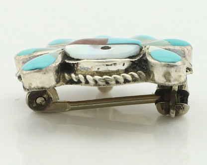 Zuni Pin Pendant .925 Silver Natural Gemstone Native American Artist C.80's