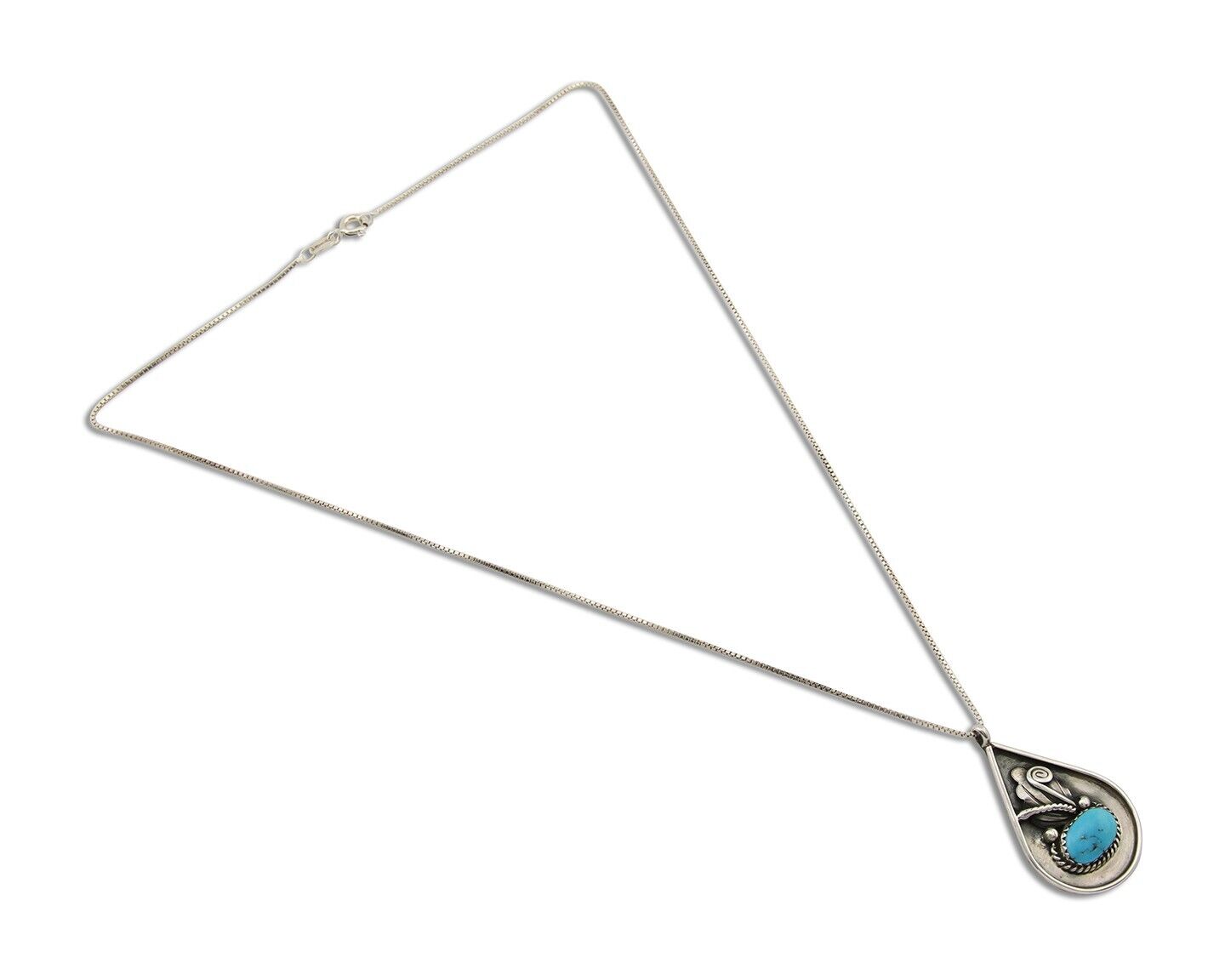 Navajo Necklace 925 Silver Natural Turquoise Artist Signed Jason Bahe C.80's