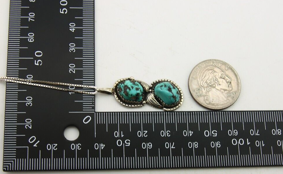 Navajo Necklace 925 Silver Natural Turquoise Artist Signed Tom Willeto C.80's
