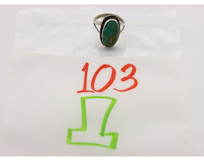 Navajo Ring 925 Silver Kingman Turquoise Artist Native American Signed C.80's