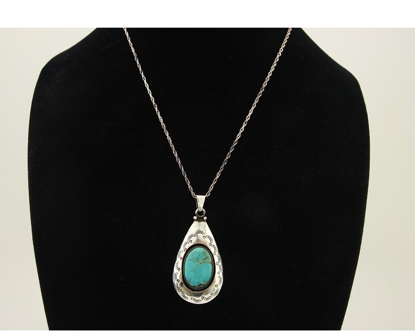 Navajo Necklace 925 Silver Natural Turquoise Artist Signed MC C.80's