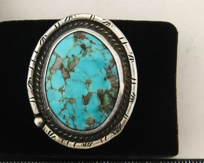 Navajo Ring 925 Sterling Natural Mined Turquoise Signed Wild Bear C.80's Size 11