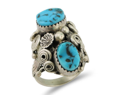 Navajo Handmade Ring 925 Silver Sleeping B Turquoise Artist Signed IHMJ C.80's
