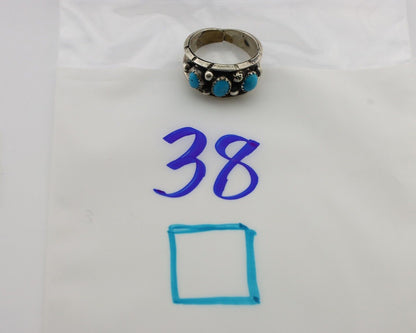 Navajo Ring 925 Silver Sleeping Beauty Turquoise Artist Signed JL C.80's