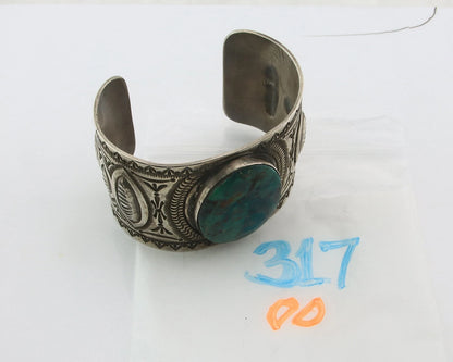 Large Navajo Cuff Bracelet Sterling Silver Turquoise Signed HS Vintage Handmade