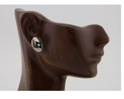 Navajo Shield Earrings 925 Silver Natural Turquoise Native American Artist C.80s