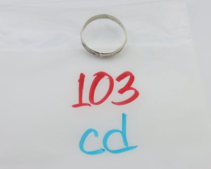 Navajo Hand Stamped Band 925 Silver 5.0 mm Signed Larry Chavez Size 12 C.80's