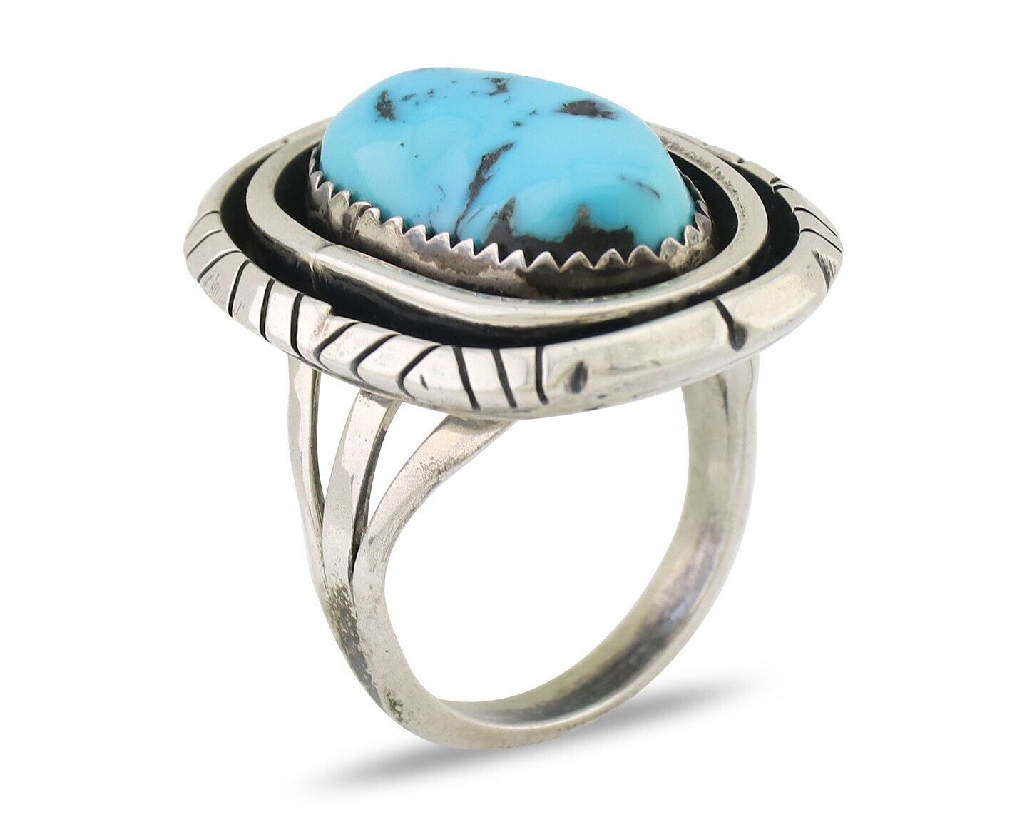 Navajo Ring 925 Silver Sleeping Beauty Turquoise Native Artist C.80's