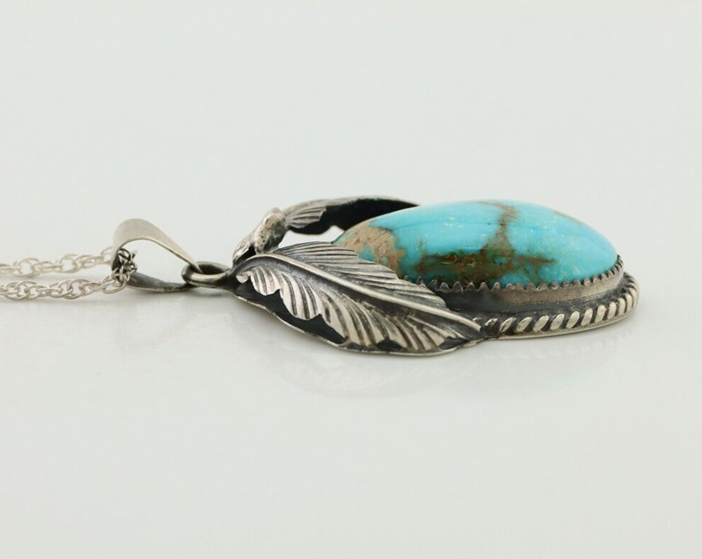 Navajo Necklace 925 Silver Natural Blue Turquoise Aritst Signed Windmill C.80's