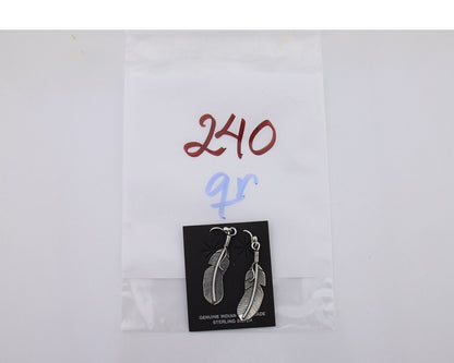 Navajo Eagle Feather Dangle Earrings 925 Silver Native American Artist C.80's