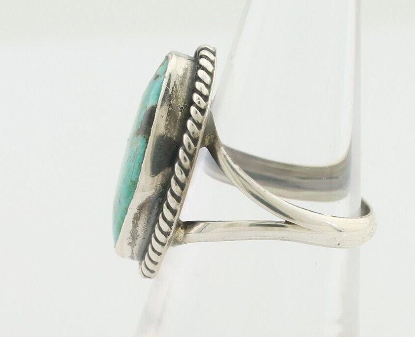 Navajo Ring 925 Silver Blue Gem Turquoise Artist Signed Rabbit Stick C.80's