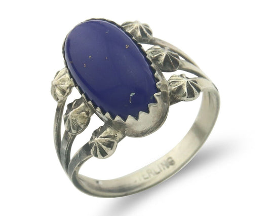 Navajo Ring 925 Sterling Natural Lapis Handmade Native Artist C.80's
