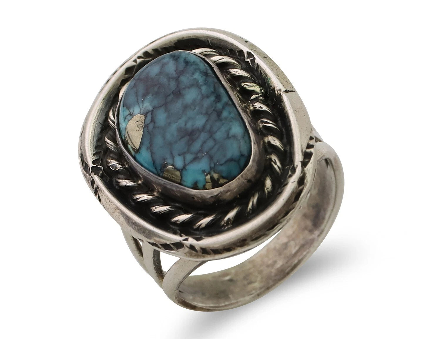 Navajo Handmade Ring 925 Silver Spiderweb Turquoise Native American Artist C.80s