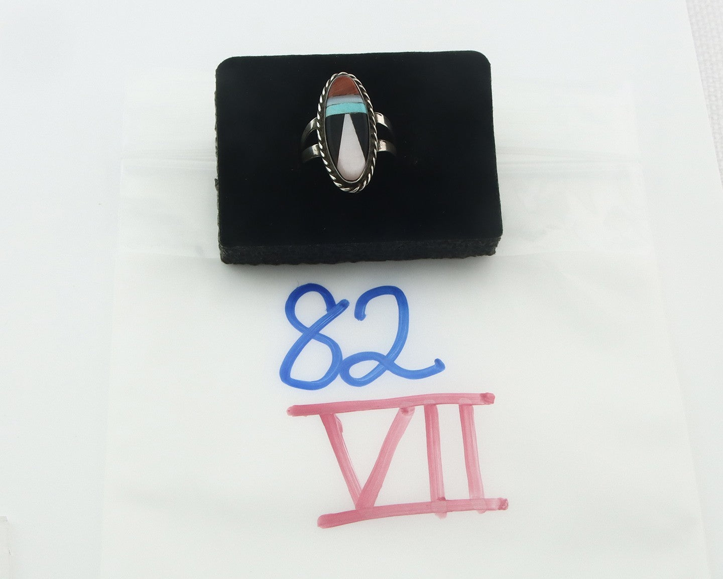 Vintage Zuni Ring 925 Sterling Silver Natural Gemstone Size 6.25