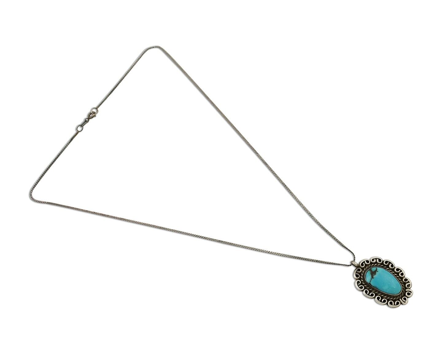 Navajo Pendant 925 Silver Natural Turquoise Signed Wayne Etsitty C.90s