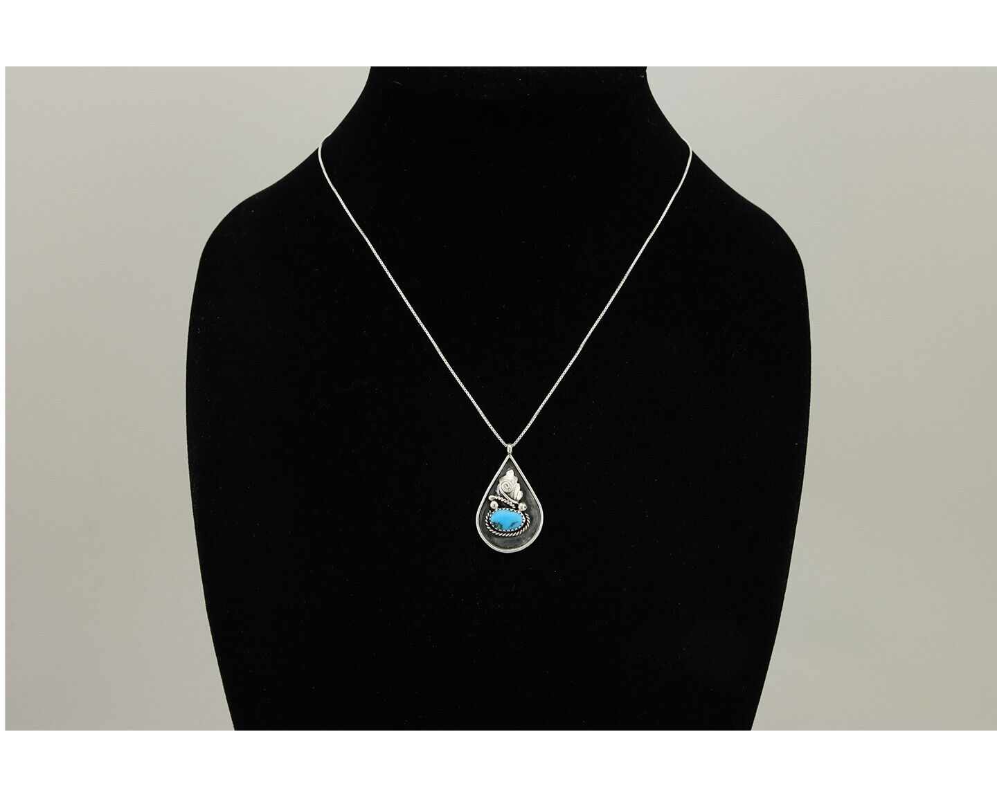 Navajo Necklace 925 Silver Natural Blue Turquoise Artist Signed JASON BAHE C.80s