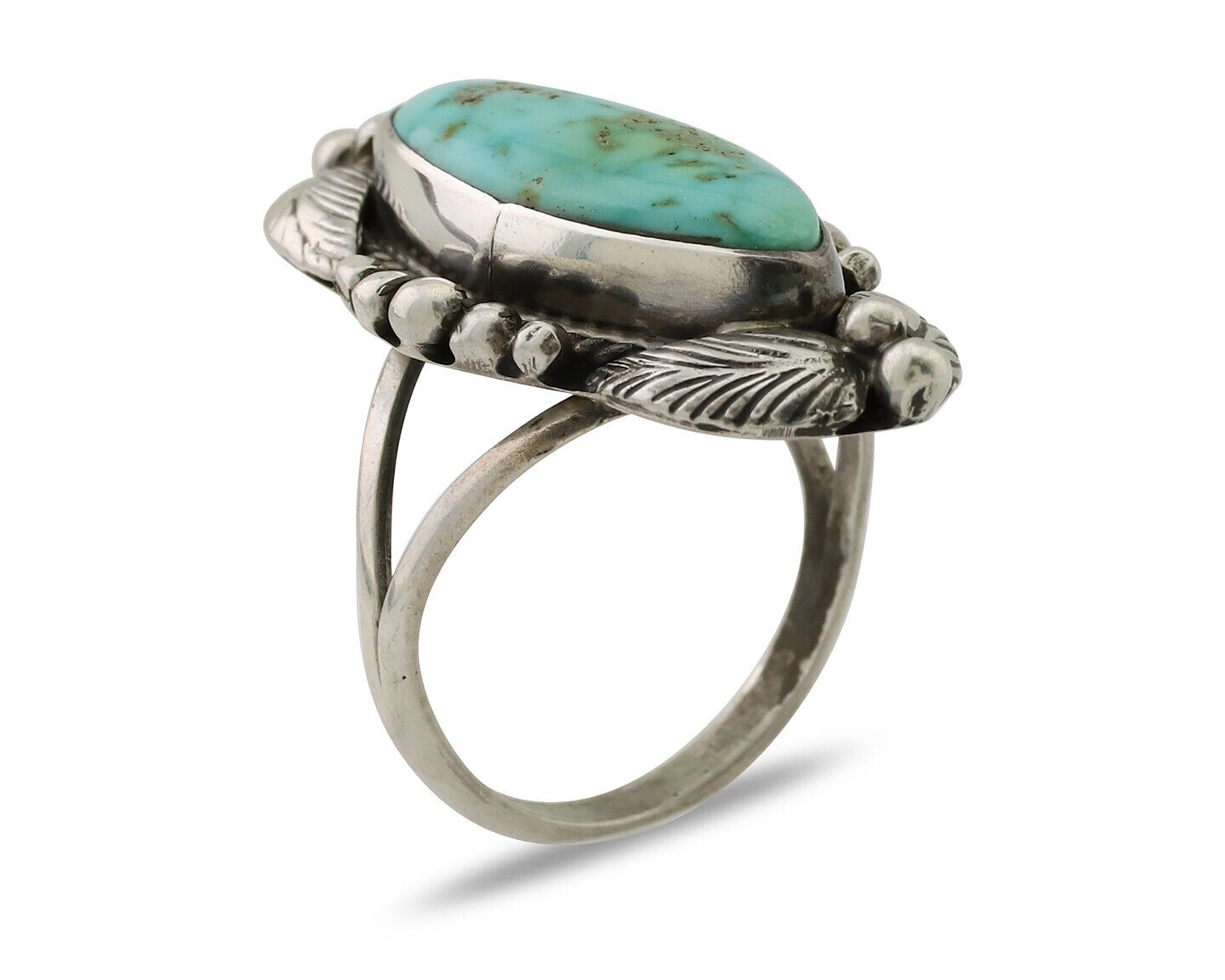 Navajo Ring 925 Silver Natural Blue Turquoise Artist Signed GR HEART C.80's