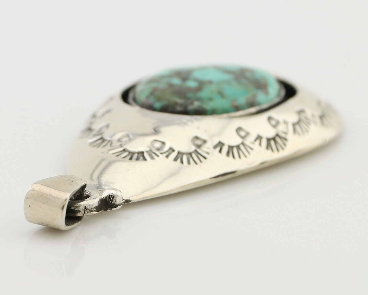 Navajo Pendant 925 Silver Blue Gem Turquoise Artist Signed MC C.80's