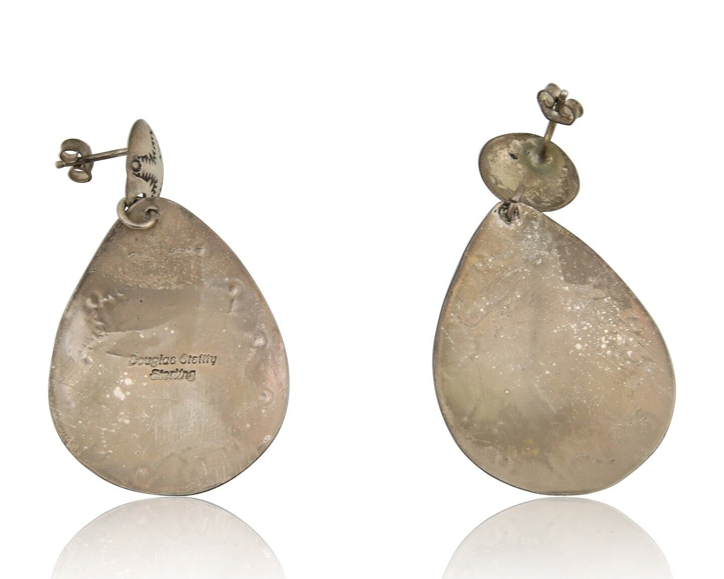 Navajo Handmade Earrings 925 Silver Onyx Artist Douglas Etsitty C.80's