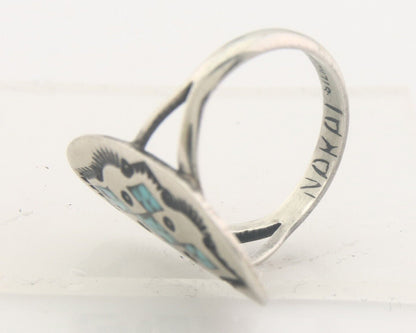 Navajo Ring 925 Sterling Natural Chip Inlay Turquoise C.80's Size 5.75