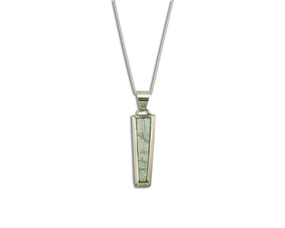 Navajo Inlaid Pendant .925 Silver Simulated Opal Necklace