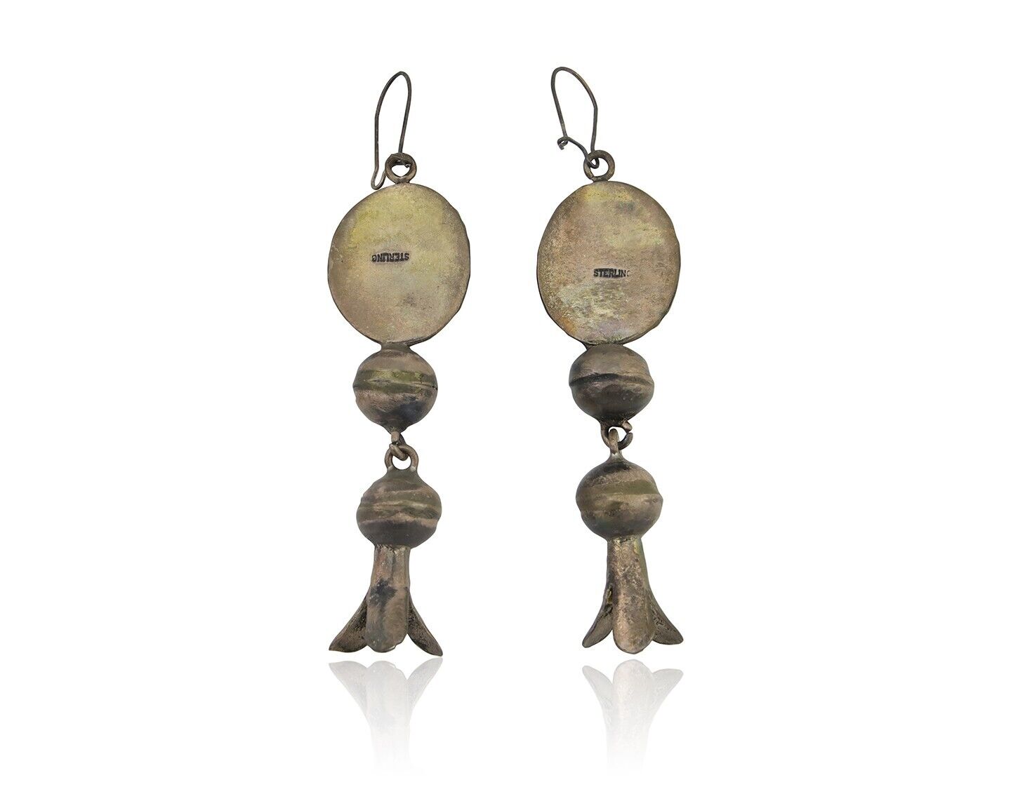Navajo Dangle Squash Earrings 925 Silver Natural Turquoise Native Artist C.80's