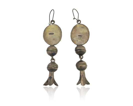 Navajo Dangle Squash Earrings 925 Silver Natural Turquoise Native Artist C.80's
