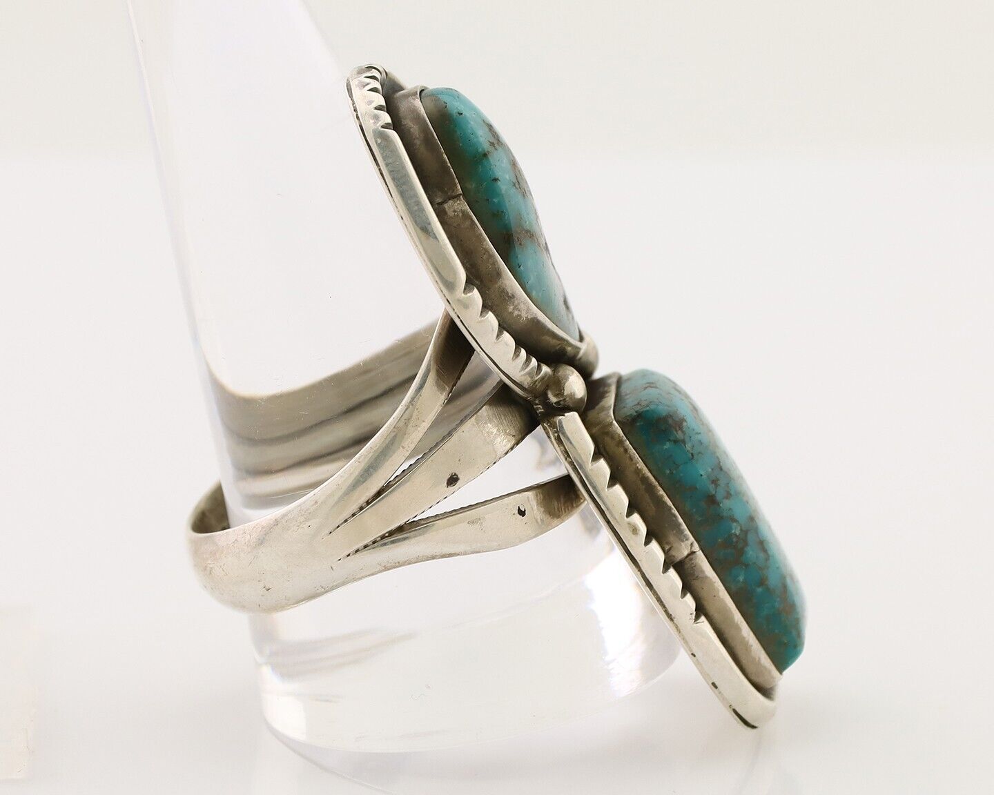 Navajo Handmade Ring 925 Silver Morenci Tuquoise Native American Artist C.80's