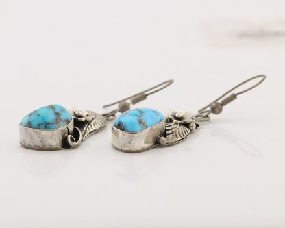 Navajo Handmade Earrings 925 Silver Natural Turquoise Native Artist C.80's
