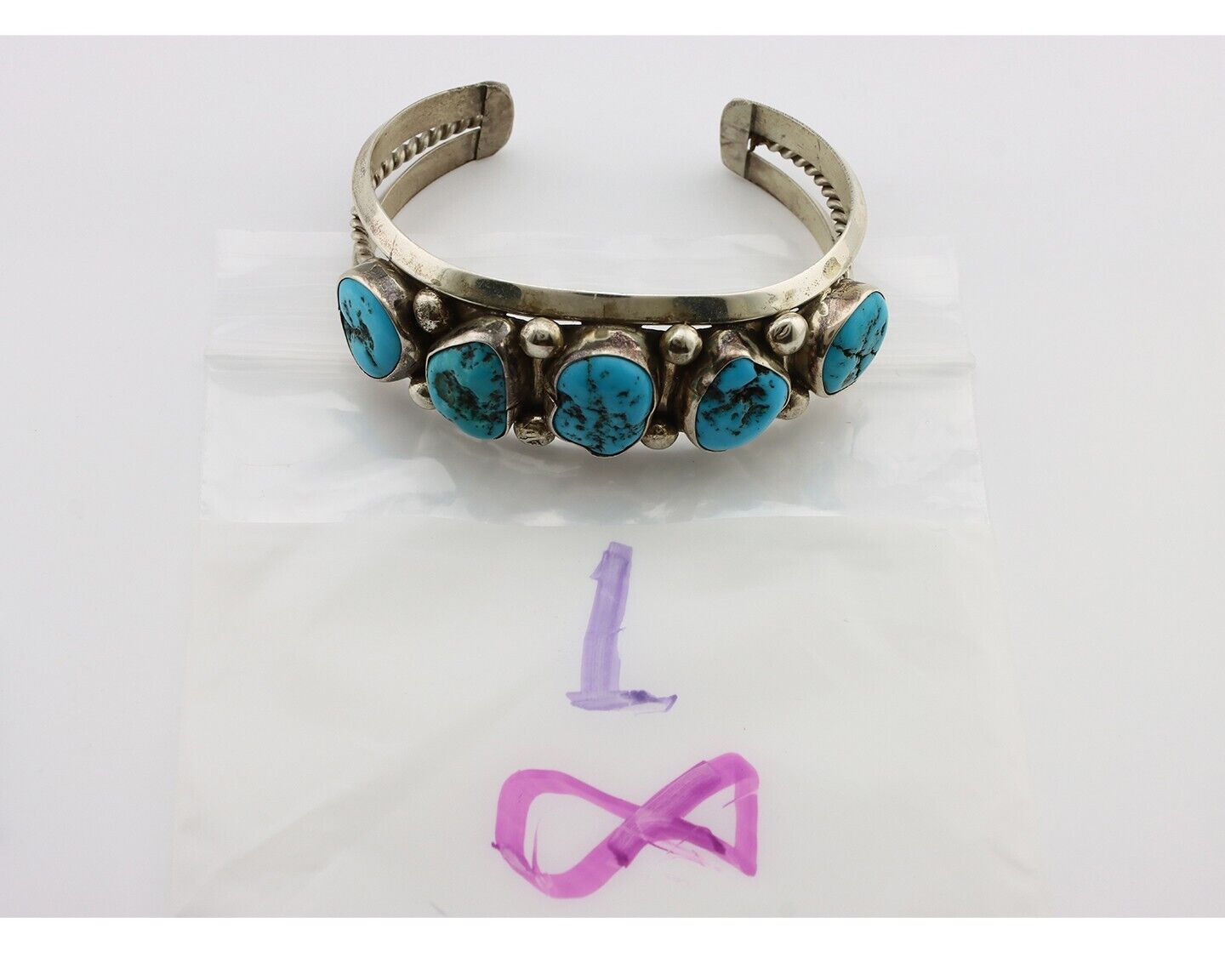 Navajo Bracelet 925 Silver Nugget Sleeping Beauty Turquoise Artist Signed JR C80