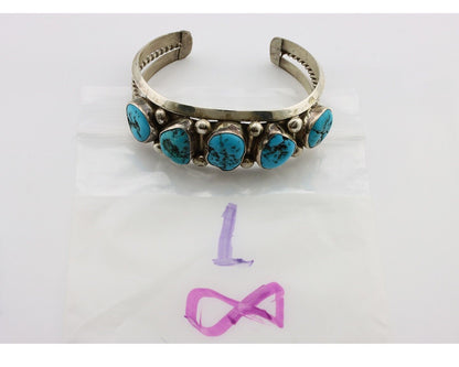 Navajo Bracelet 925 Silver Nugget Sleeping Beauty Turquoise Artist Signed JR C80