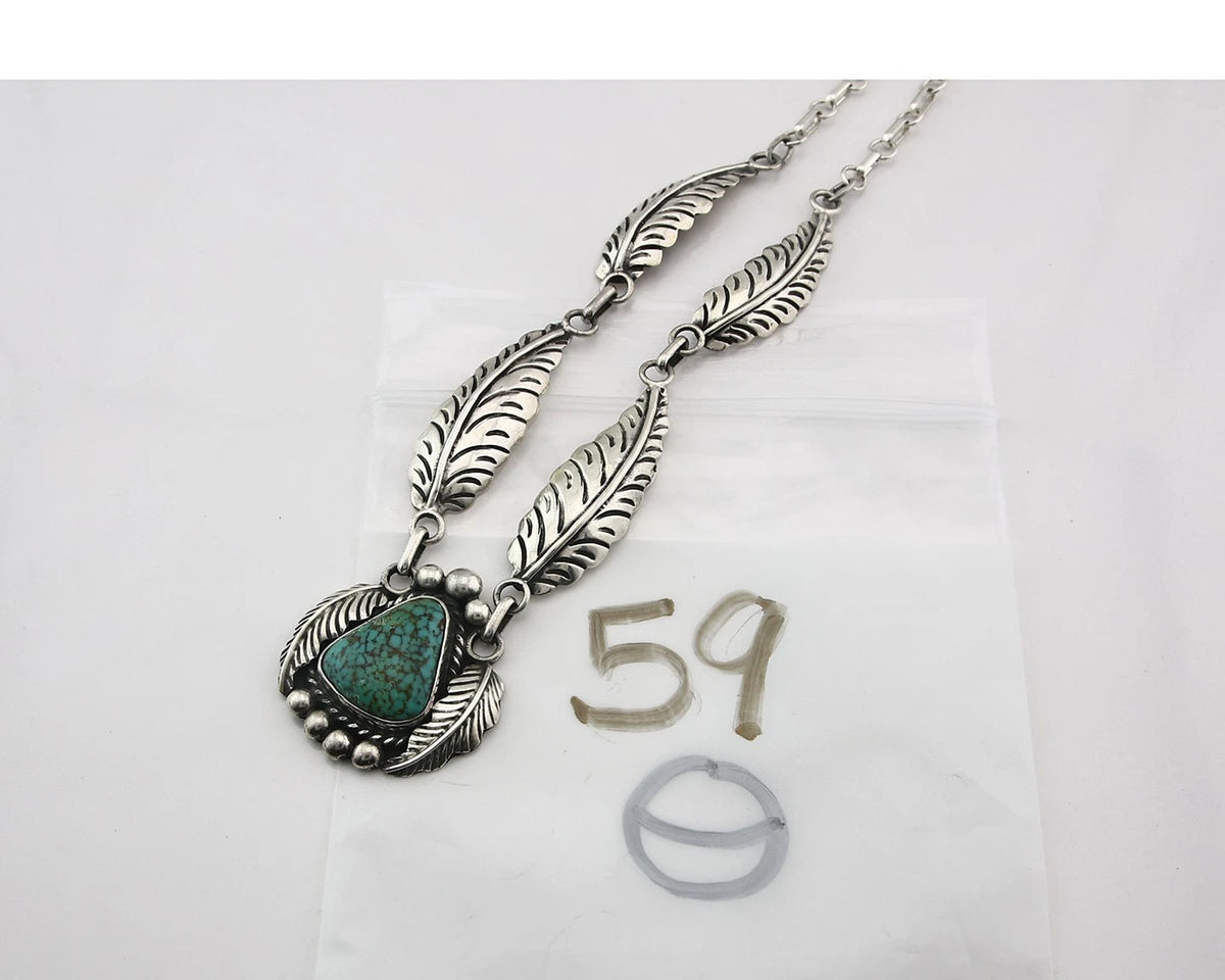 Navajo Necklace Sterling Spiderweb Turquoise Vintage Handmade Signed Sunrise C80