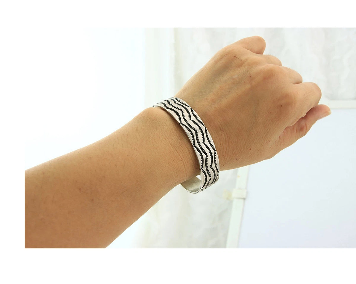 Navajo Cuff Bracelet 925 Sterling Silver Vintage Heavy Hand Stamped