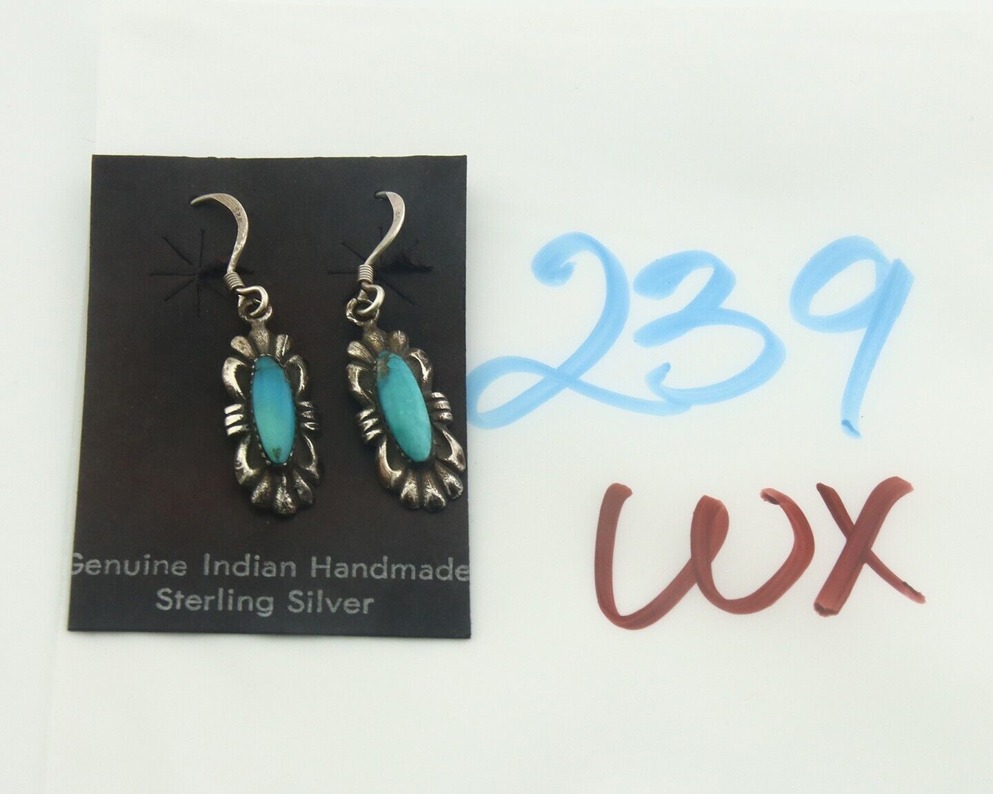 Navajo Earrings 925 Silver Natural Turquoise Native Artist Square C.80's