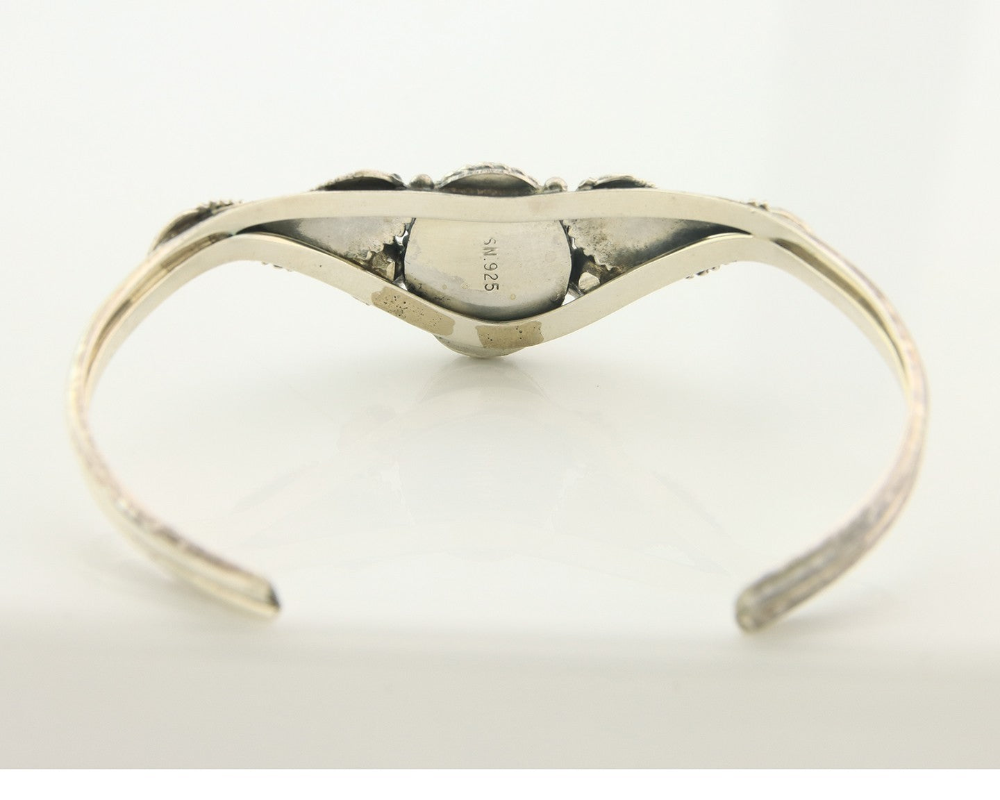 Navajo Cuff Bracelet Sterling Silver Natural Malachite Vintage Signed SN