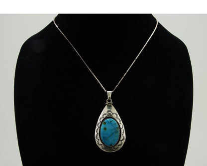 Navajo Necklace 925 Silver Natural Blue Turquoise Artist Signed MC C.80's