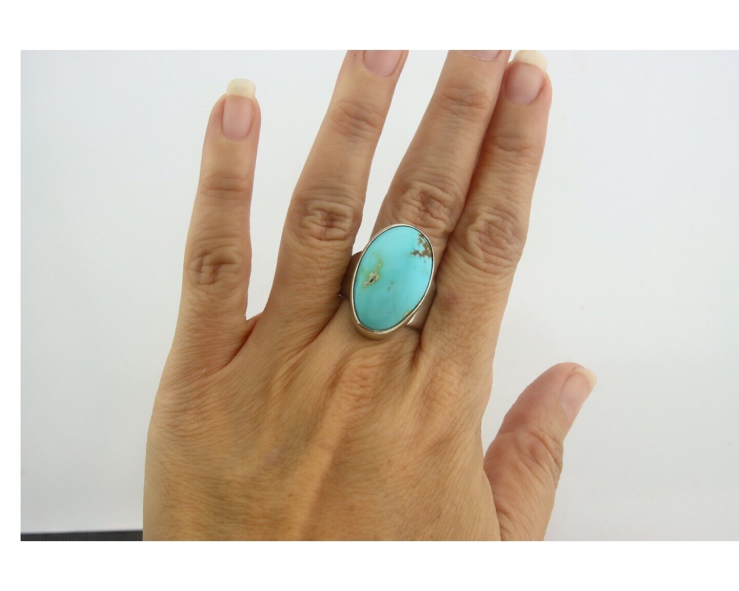 Navajo Ring 925 Sterling Turquoise Handmade Signed M Montoya C.80's Size 8.0