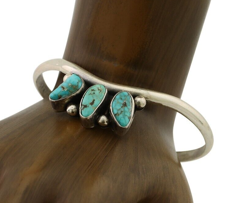 Navajo Bracelet 925 Silver Morenci Turquoise Artist Signed Frank Sandoval C.80's