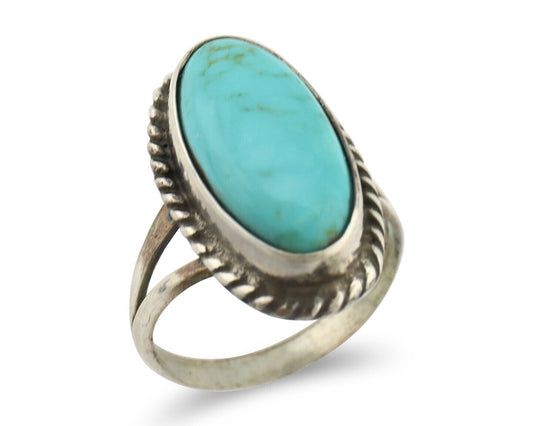 Navajo Ring 925 Silver Natural Kingman Turquoise Signed M Montoya C.80's