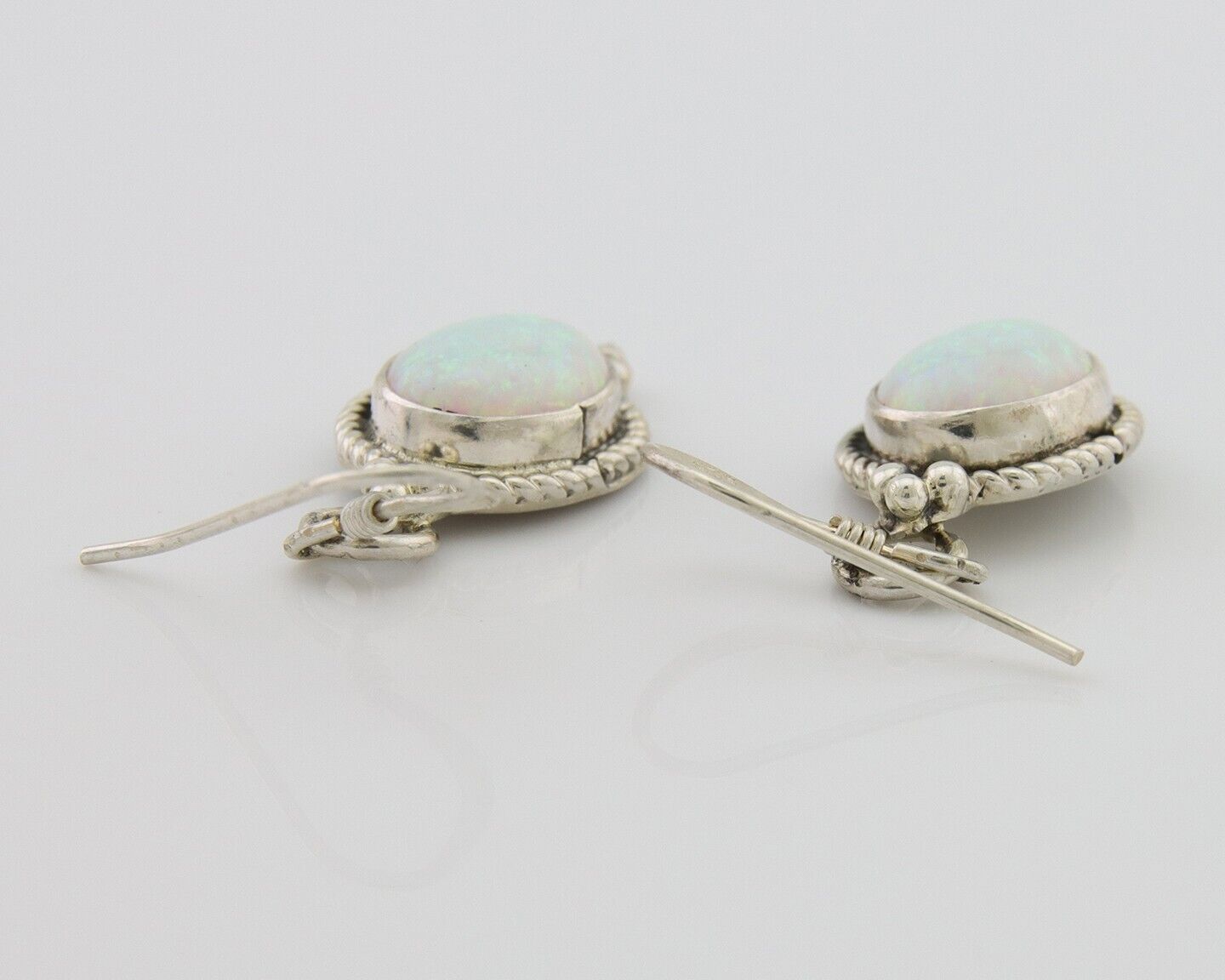 Navajo Dangle Earrings 925 Silver Natural Opal Native Artist C.80's