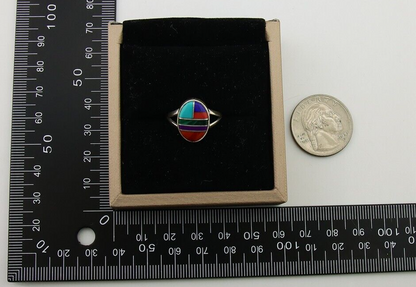 Navajo Ring 925 Sterling Silver Natural Gemstones Artist Signed Sunrise C.80's