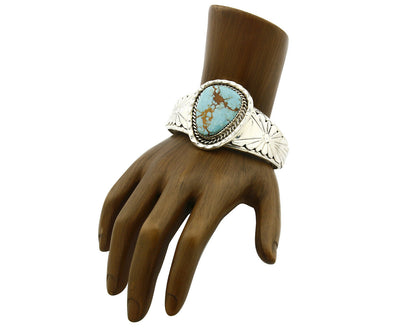 Navajo Bracelet .925 Silver Natural Mined Turquoise Signed DZ C.80's