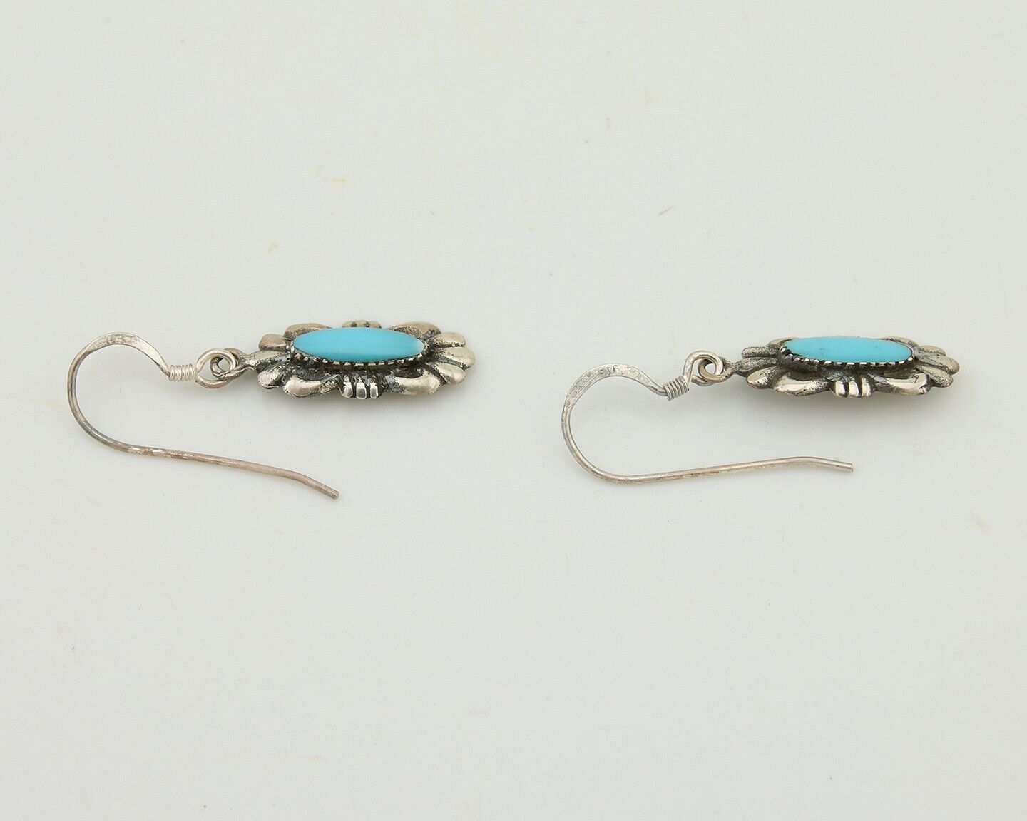 Navajo Dangle Earrings 925 Silver Blue Turquoise Artist Signed Square C.80's