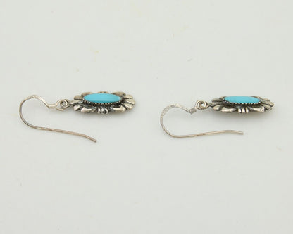 Navajo Dangle Earrings 925 Silver Blue Turquoise Artist Signed Square C.80's