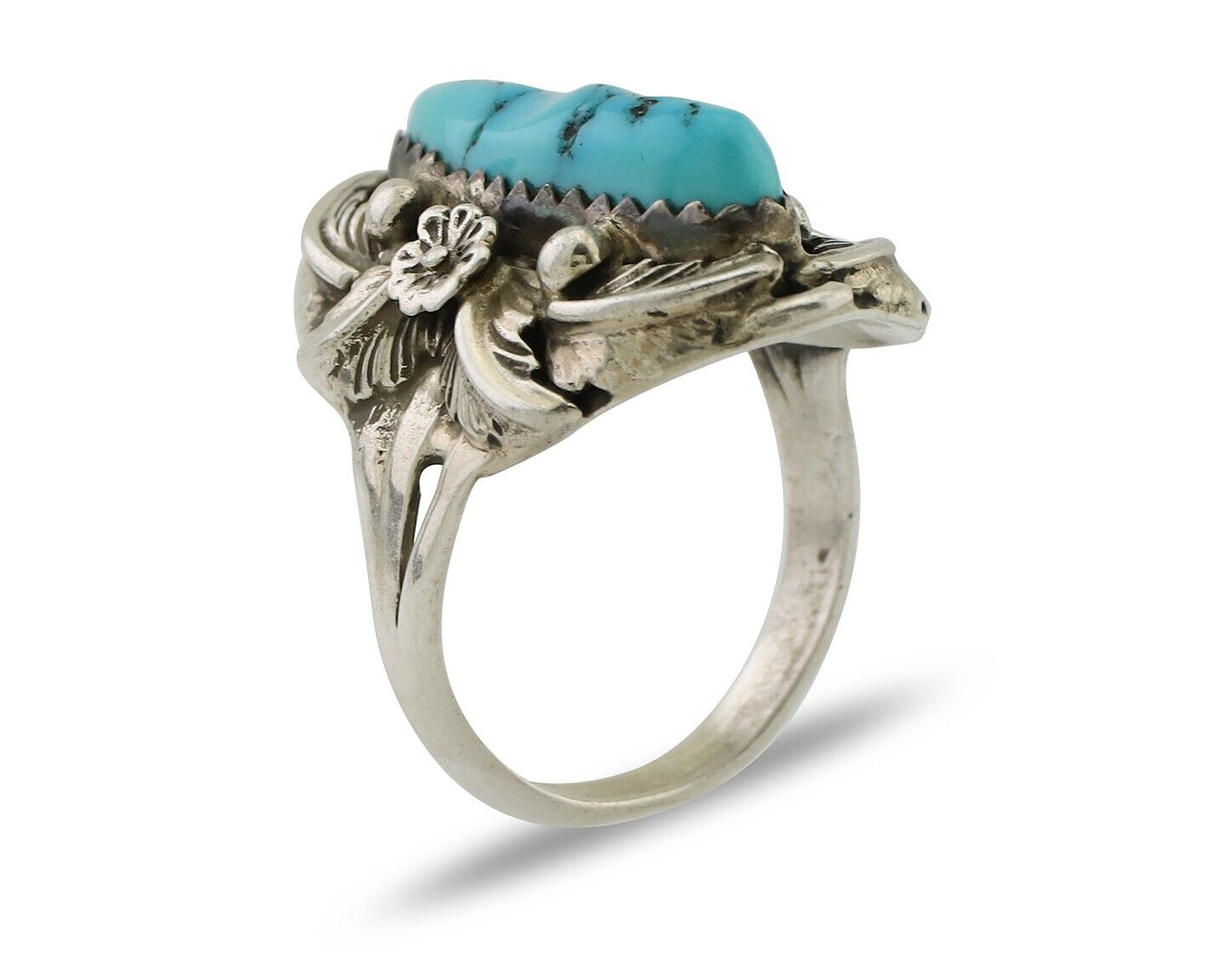 Navajo Ring 925 Silver Sleeping Beauty Turquoise Signed JJM C.80's