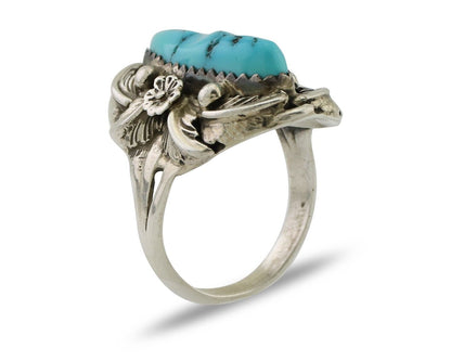 Navajo Ring 925 Silver Sleeping Beauty Turquoise Signed JJM C.80's