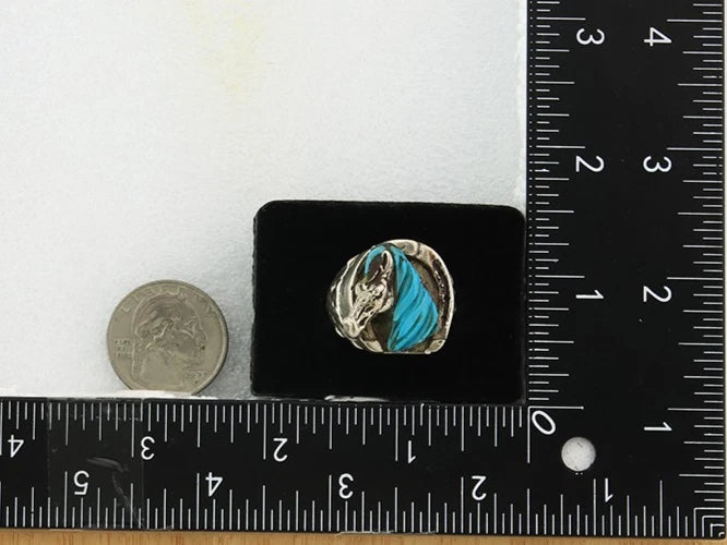 Navajo Horse Ring Sterling Silver Turquoise Signed Johnny BlueJay Size 9.25