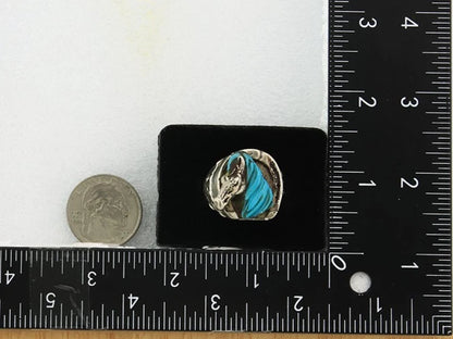 Navajo Horse Ring Sterling Silver Turquoise Signed Johnny BlueJay Size 9.25