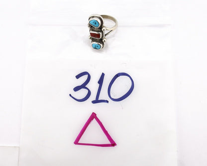 Navajo Ring 925 Silver Sleeping B Turquoise & Coral Native American Artist C.80s