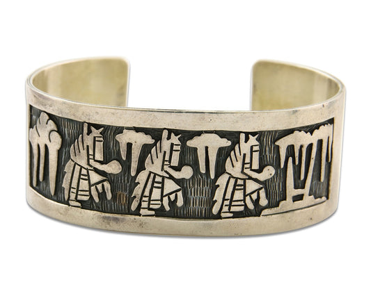 Hopi Pictograph Bracelet 925 Silver Handmade Artist Signed S Tom C.80's